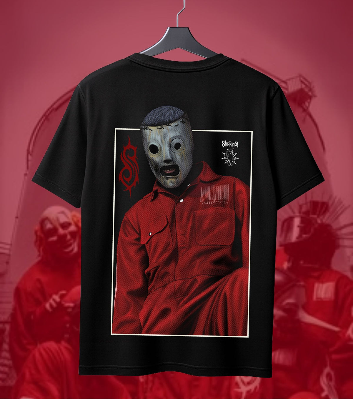 Slipknot Masked Figure Portrait Graphic Regular T-Shirt black back