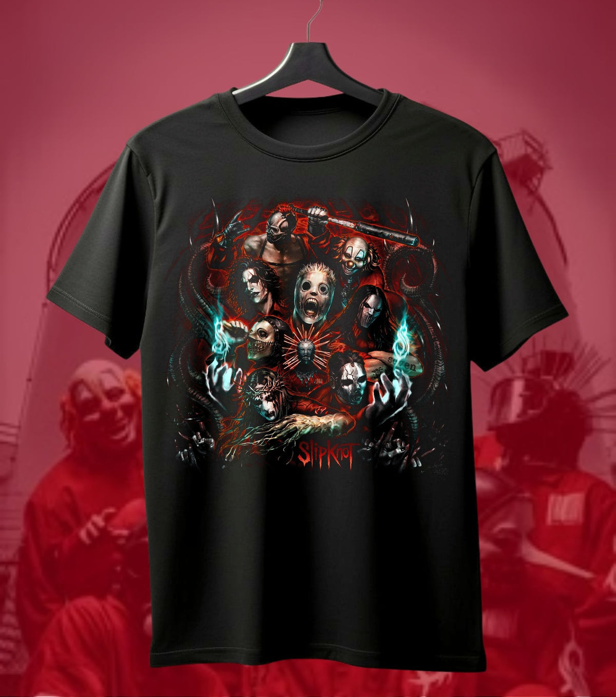 Slipknot Distorted Mask Collage Graphic Regular T-Shirt black front