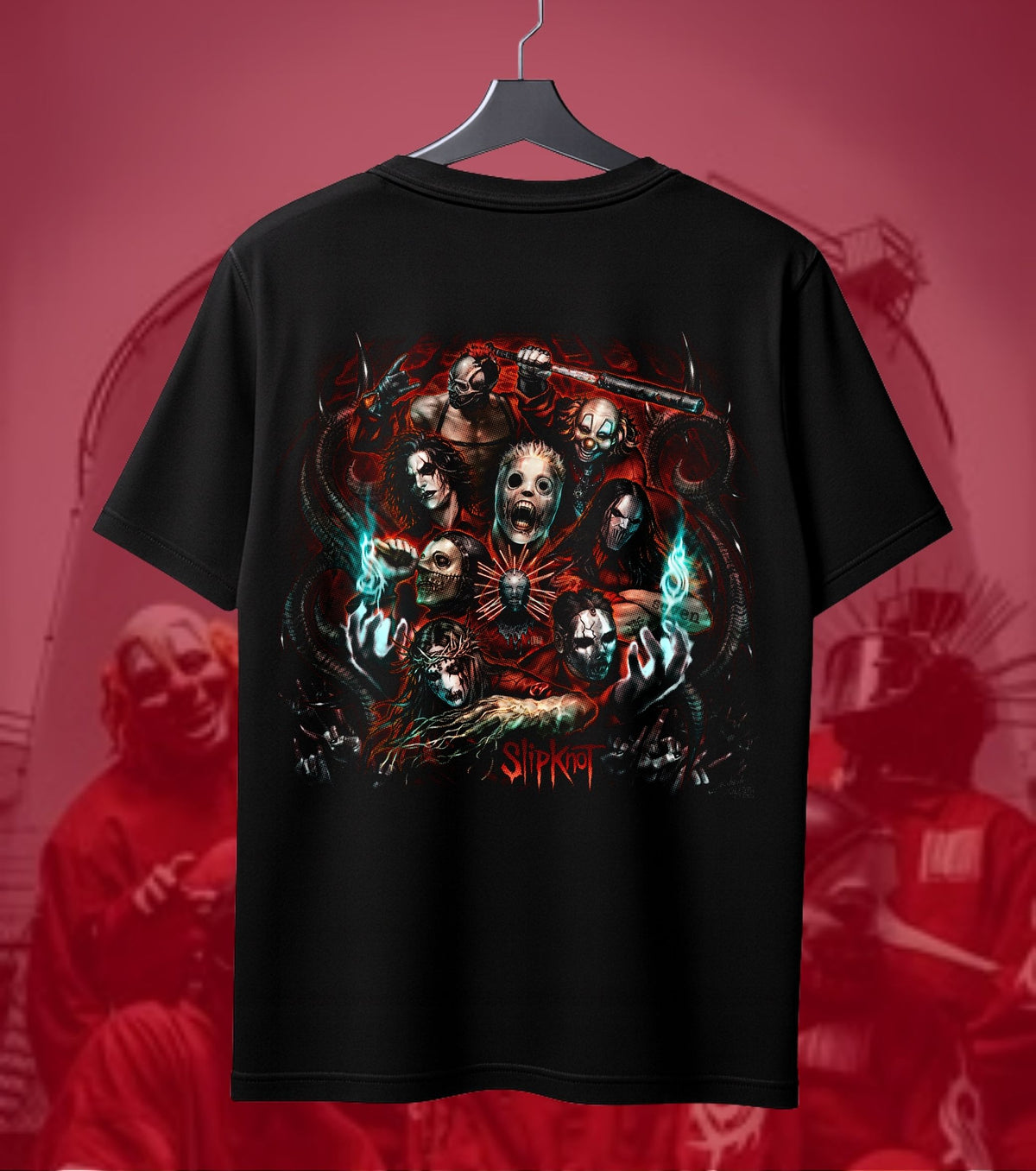 Slipknot Distorted Mask Collage Graphic Regular T-Shirt black back