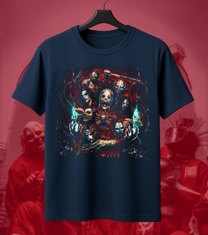 Slipknot Distorted Mask Collage Graphic Regular T-Shirt navy front