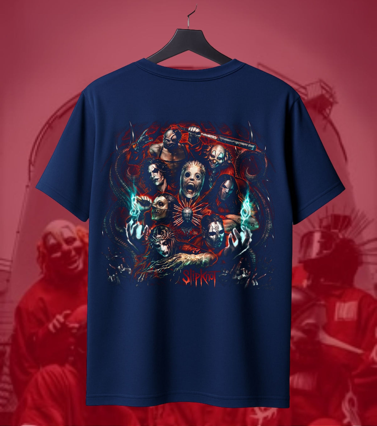 Slipknot Distorted Mask Collage Graphic Regular T-Shirt navy back