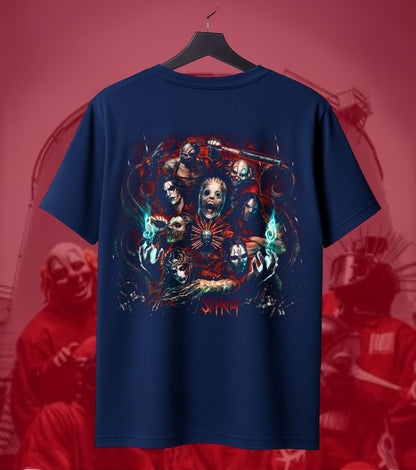 Slipknot Distorted Mask Collage Graphic Regular T-Shirt navy back