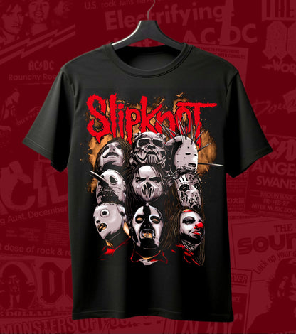 Slipknot Band Masks Collage Graphic Regular T-Shirt black front