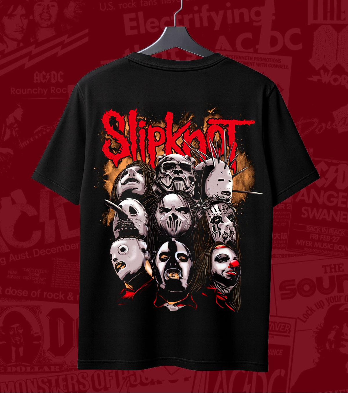 Slipknot Band Masks Collage Graphic Regular T-Shirt black back