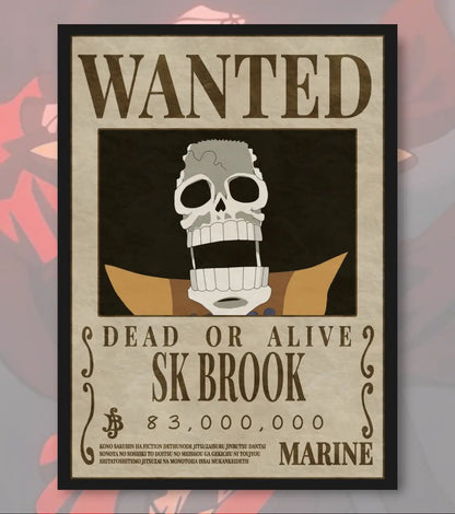 Soul King Brook – One Piece Wanted Poster - A4 / Black Frame - One Piece