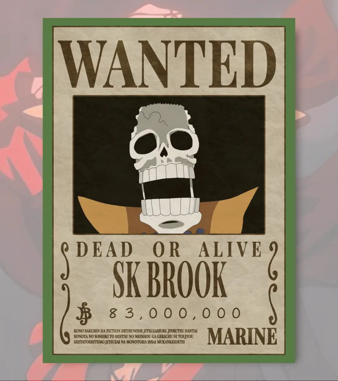Soul King Brook – One Piece Wanted Poster - A4 / Bottle Green - One Piece