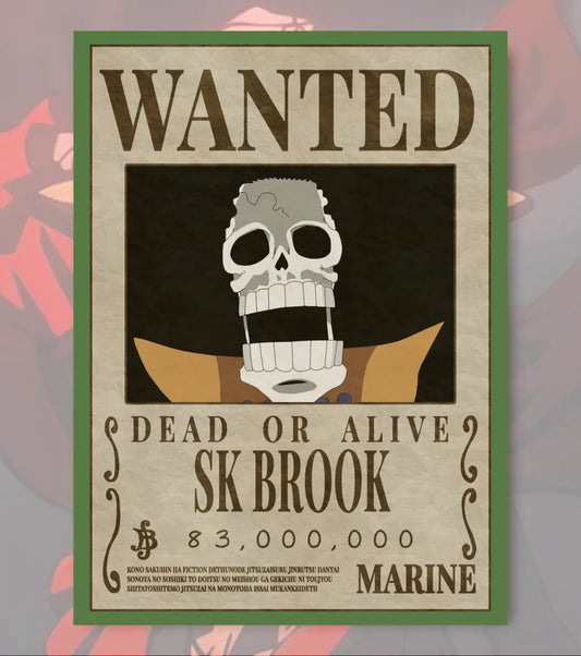 Soul King Brook – One Piece Wanted Poster - A4 / Bottle Green - One Piece