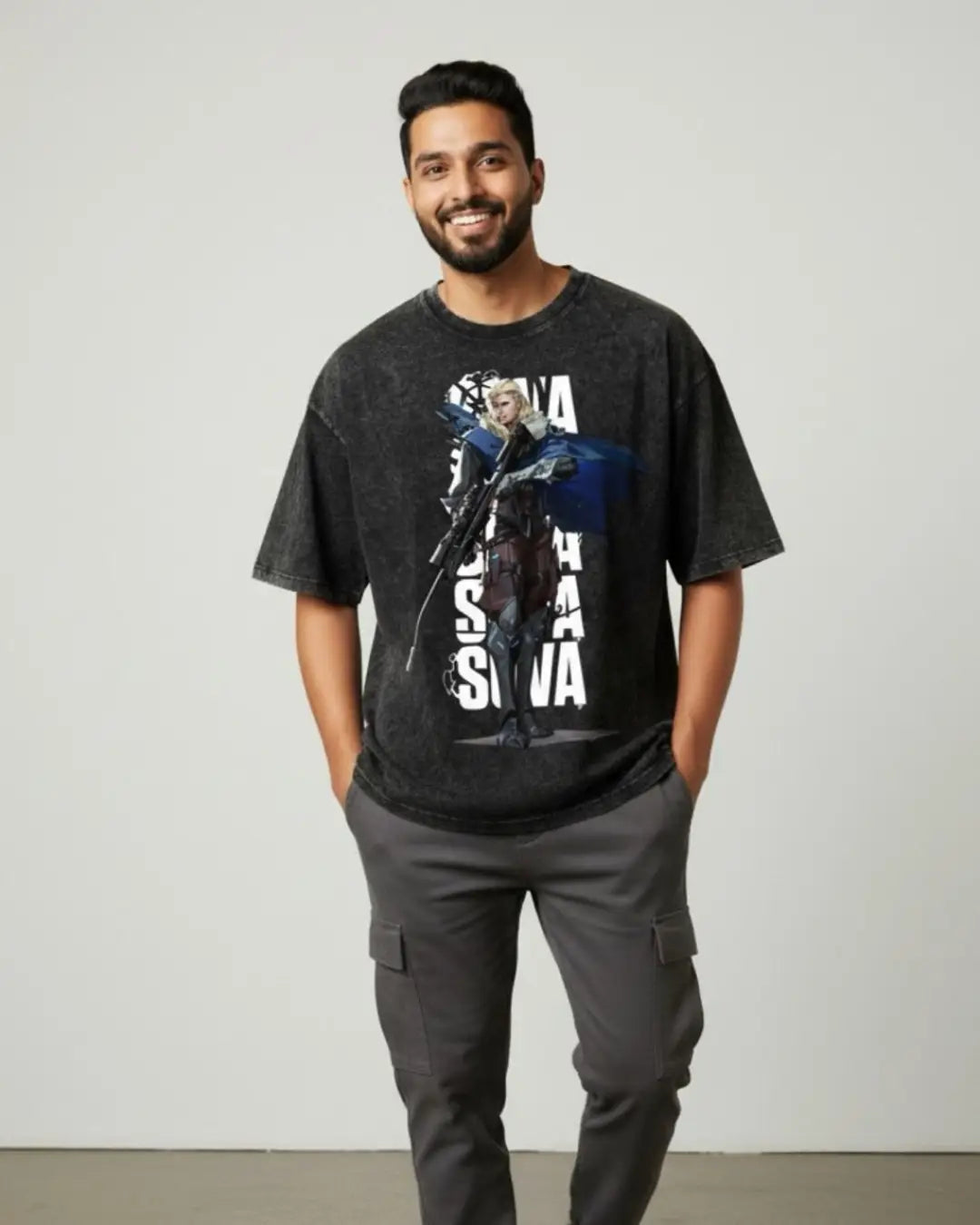 Sova – Hunter’s Focus Valorant Acid Wash Tee | Bold Gamer Streetwear - Black / XS - Valorant