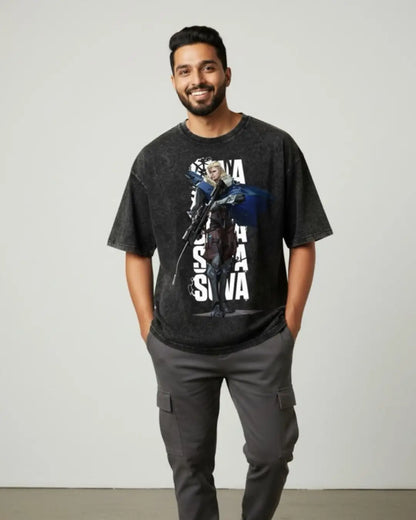 Sova – Hunter’s Focus Valorant Acid Wash Tee | Bold Gamer Streetwear - Black / XS - Valorant