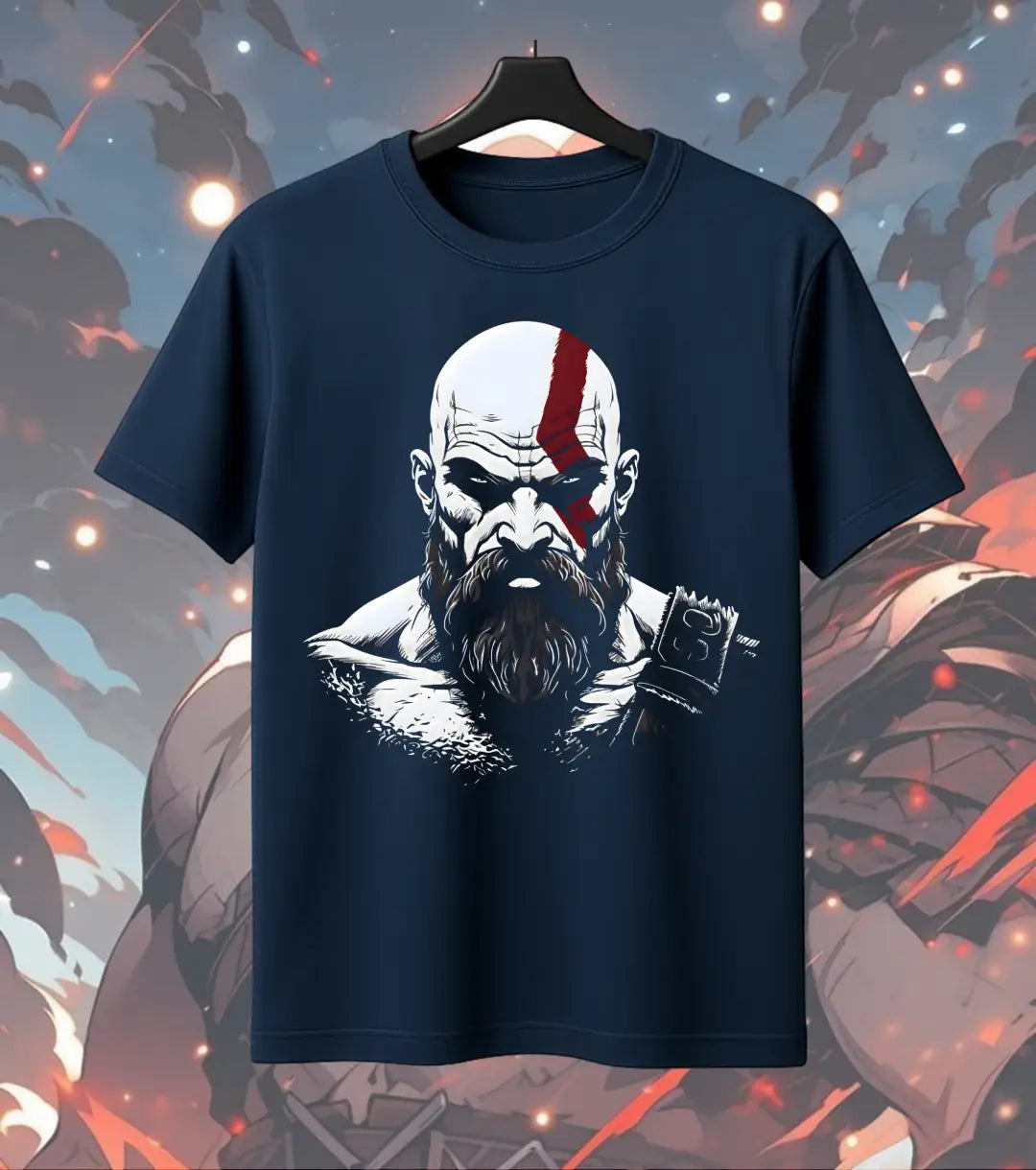 Spartan Warrior Graphic Oversized T-Shirt – Bold Mythic Fighter Streetwear T-Shirt - Front Only / Navy / S - God of War