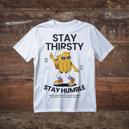 Stay Thirsty Stay Humble T-Shirt – Cool Beer Cartoon Motivational Graphic Tee