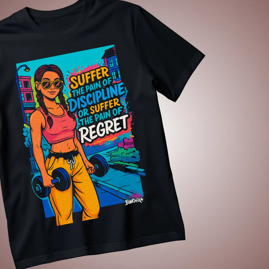 Suffer the Pain of Discipline or the Pain of Regret – Bold Fitness T-Shirt - Black / S