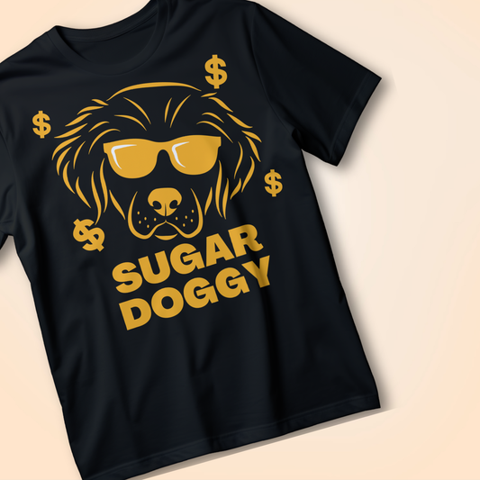 SUGAR DOGGY” Cool Pup Tee – Funny Graphic Dog Shirt with Sunglasses