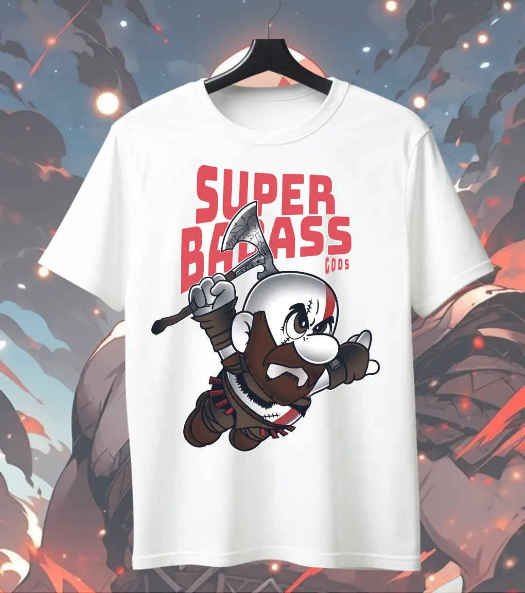 Super Badass Gods Graphic Oversized T-Shirt – Warrior Cartoon Gamer Streetwear T-Shirt - Front Only / White / S - God