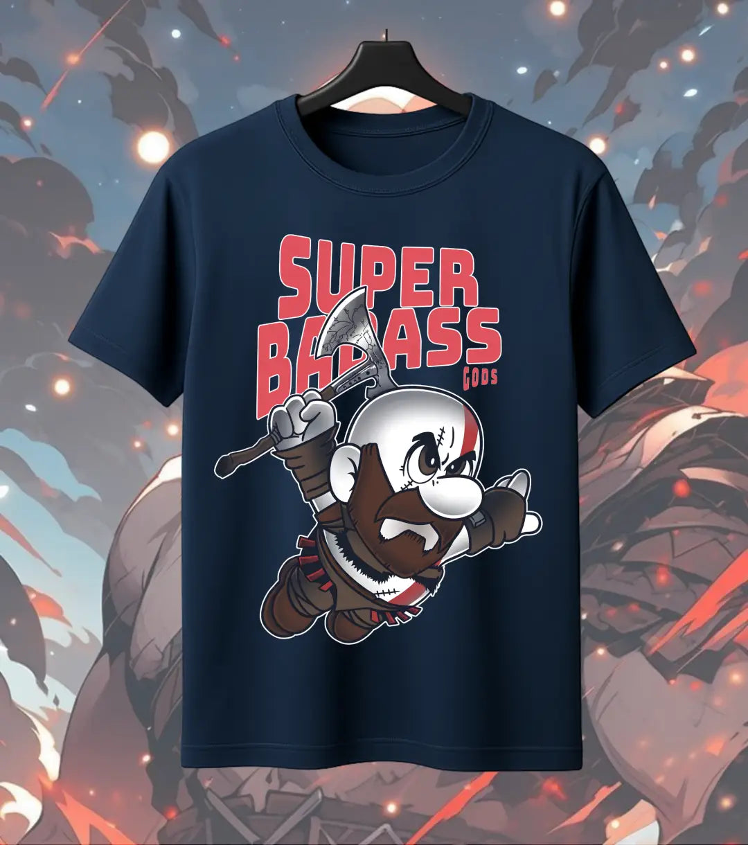 Super Badass Gods Graphic Oversized T-Shirt – Warrior Cartoon Gamer Streetwear T-Shirt - Front Only / Navy / S - God