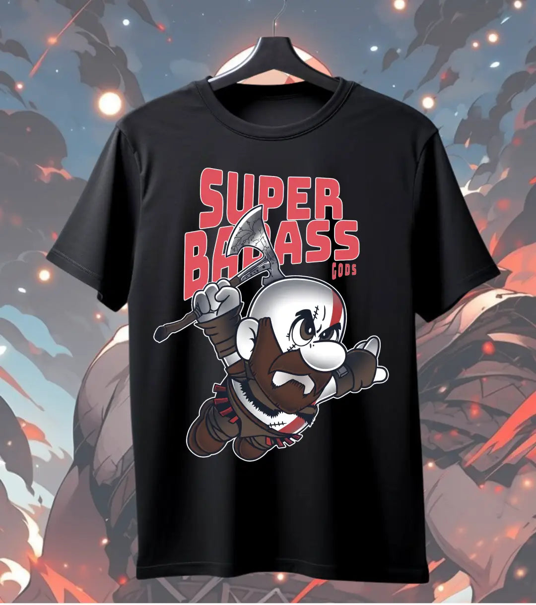 Super Badass Gods Graphic Oversized T-Shirt – Warrior Cartoon Gamer Streetwear T-Shirt - Front Only / Black / S - God