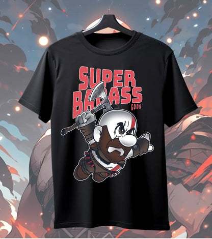 Super Badass Gods Graphic Oversized T-Shirt – Warrior Cartoon Gamer Streetwear T-Shirt - Front Only / Black / S - God