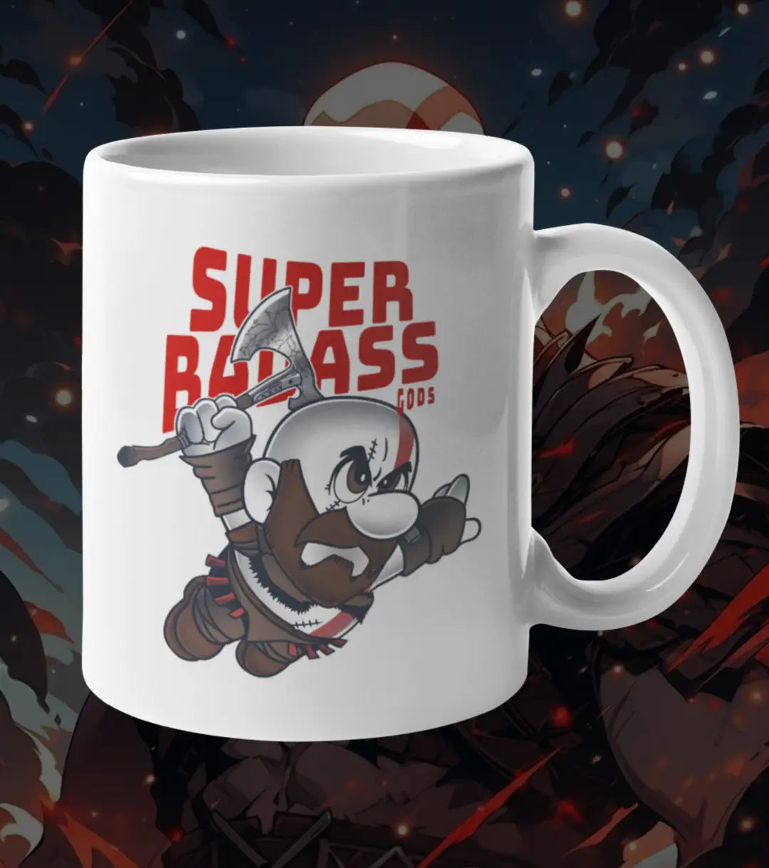 Super Badass Mug – Funny Gaming Coffee Mug | Cartoon Warrior Design | Black Ceramic Gamer Gift - god of war
