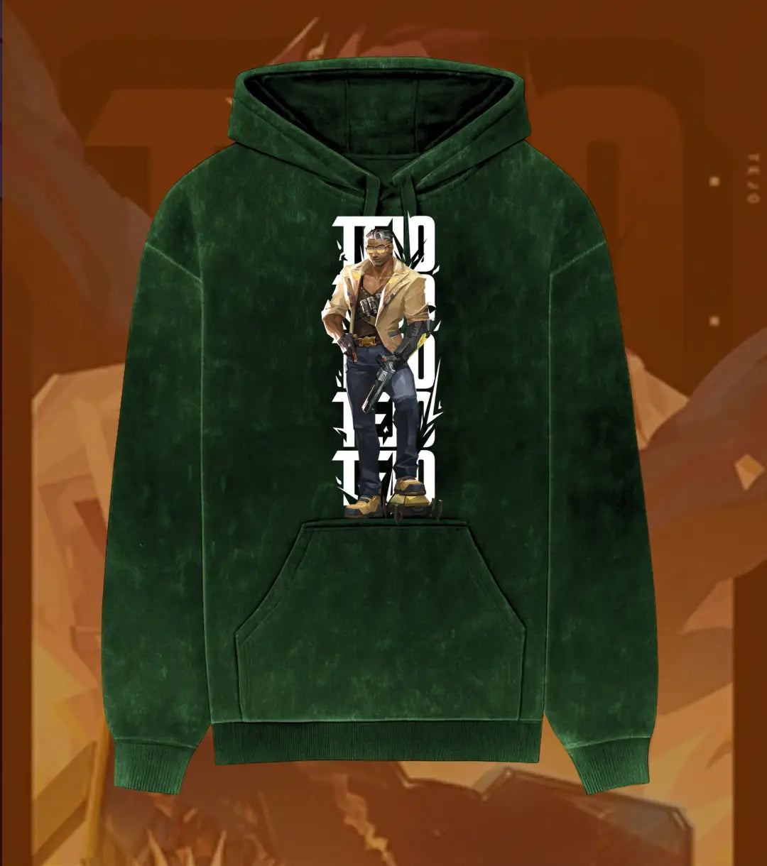 Tejo – Street Enforcer Valorant Acid Wash Hoodie | Premium Gamer Streetwear - Bottle Green / XS - Valorant