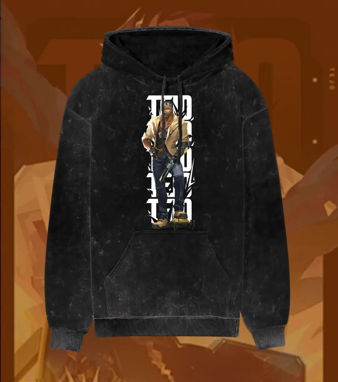 Tejo – Street Enforcer Valorant Acid Wash Hoodie | Premium Gamer Streetwear - Black / XS - Valorant