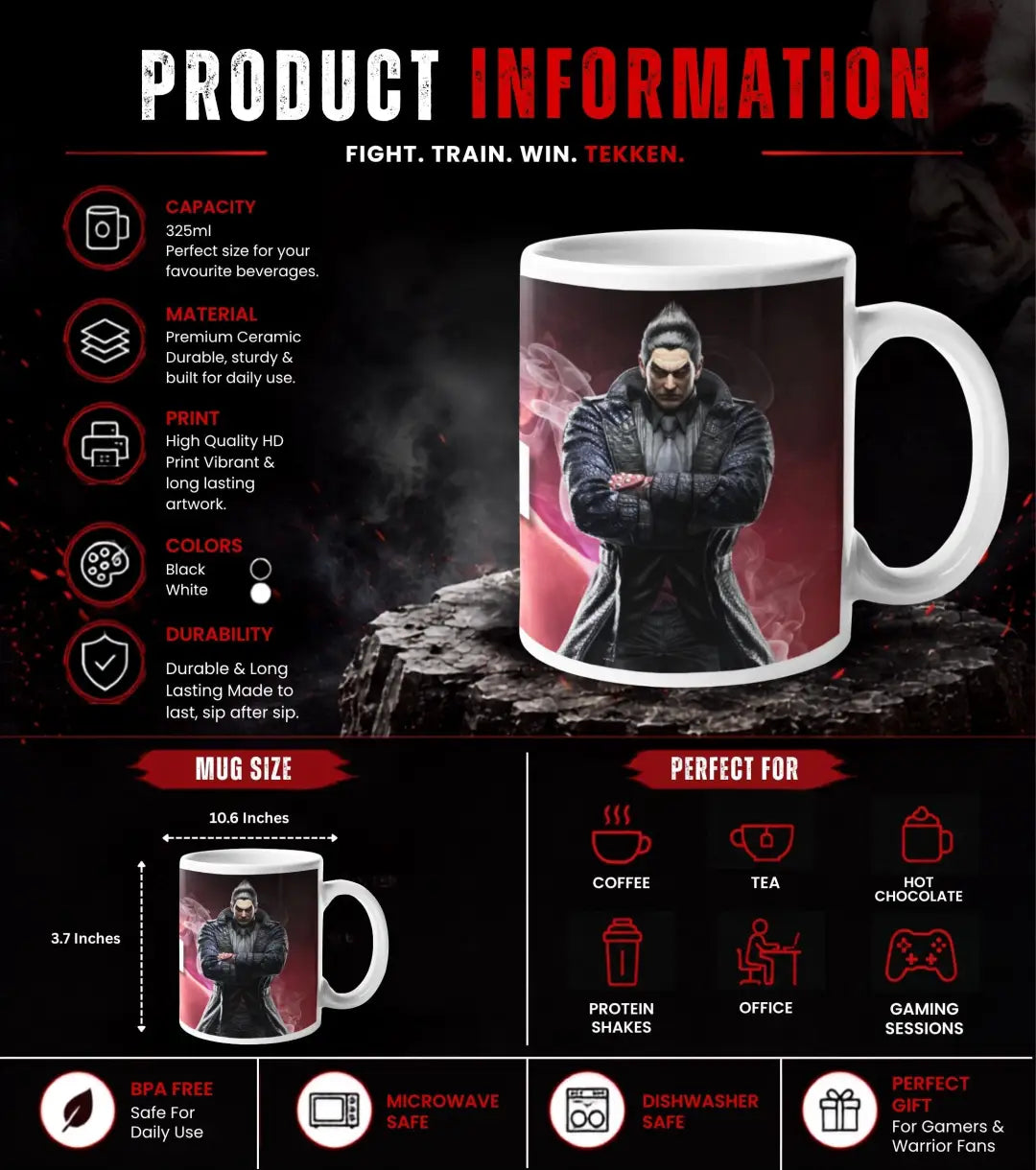 Tekken 8 Kazuya Mishima Gaming Mug | Premium Ceramic Coffee Mug - Mug