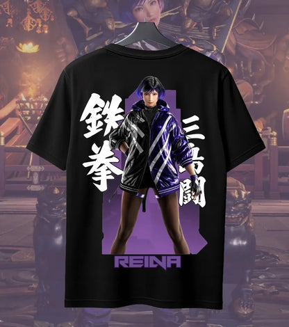 Tekken Reina Graphic T-Shirt for Men | Fighting Game Character Print Tee | Anime Gaming Streetwear - Black / S / Back