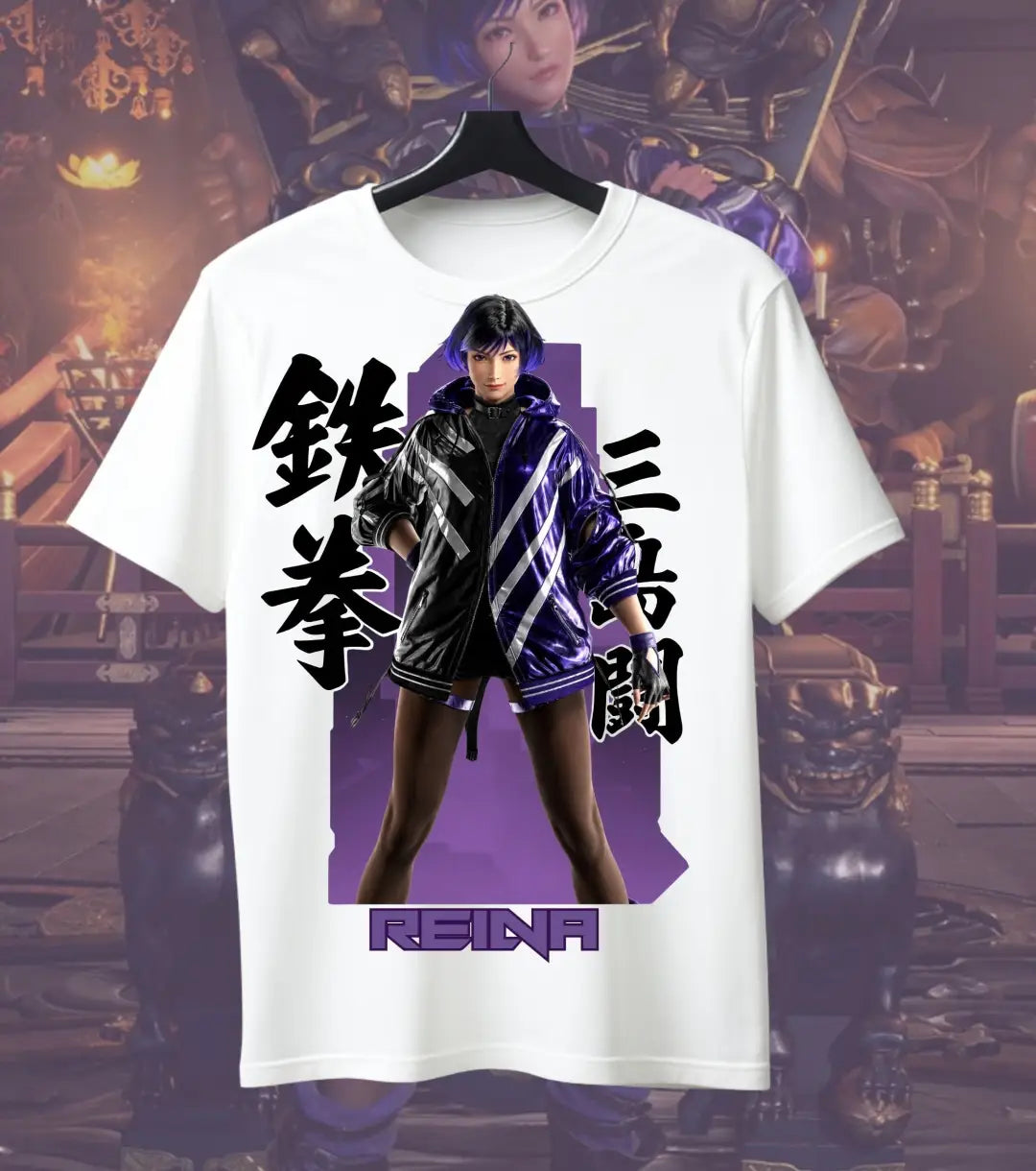 Tekken Reina Graphic T-Shirt for Men | Fighting Game Character Print Tee | Anime Gaming Streetwear - White / S / Front