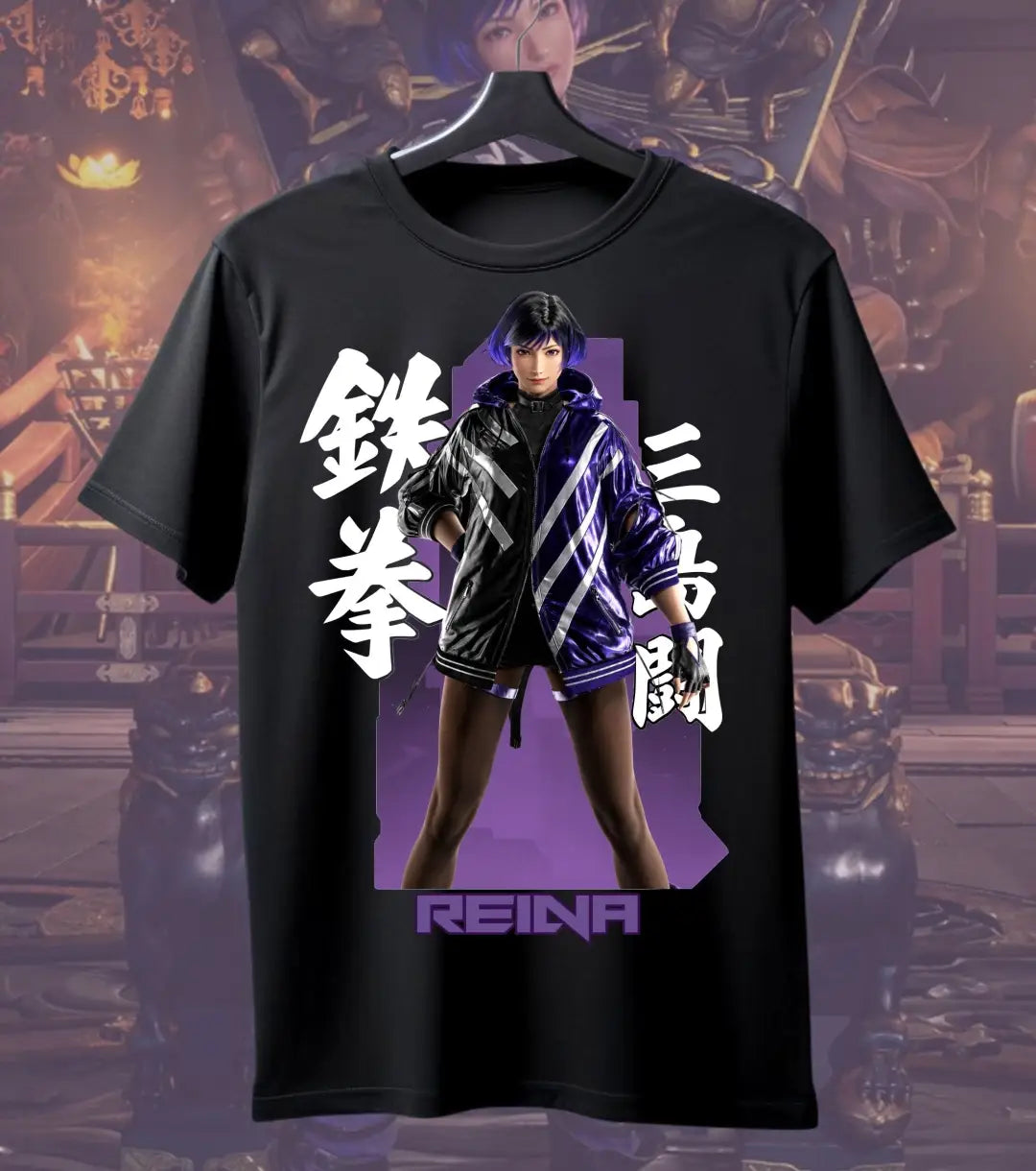 Tekken Reina Graphic T-Shirt for Men | Fighting Game Character Print Tee | Anime Gaming Streetwear - Black / S / Front
