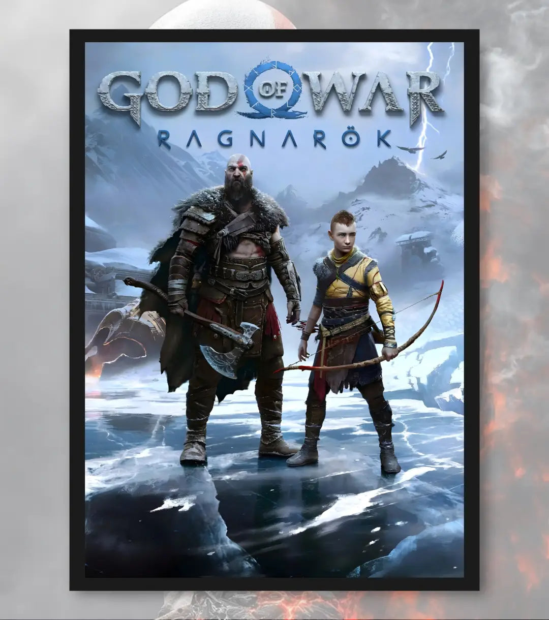 Title: God of War Ragnarök Poster – Kratos & Atreus Ice Realm | God of War Ragnarök | A3 / A4 - A4 / Black Frame - God