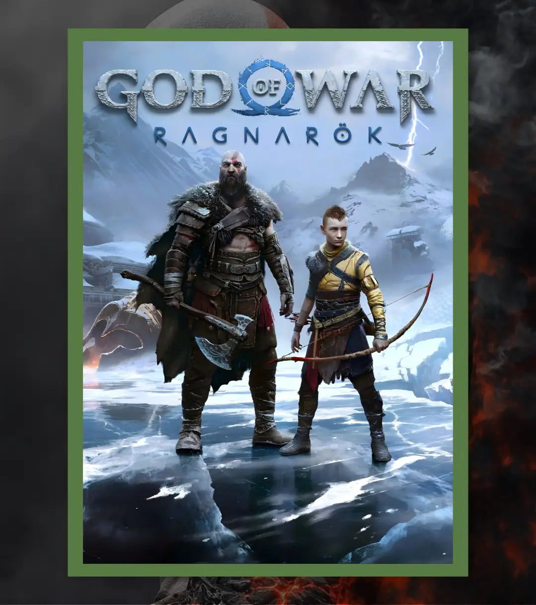 Title: God of War Ragnarök Poster – Kratos & Atreus Ice Realm | God of War Ragnarök | A3 / A4 - A4 / Bottle Green - God