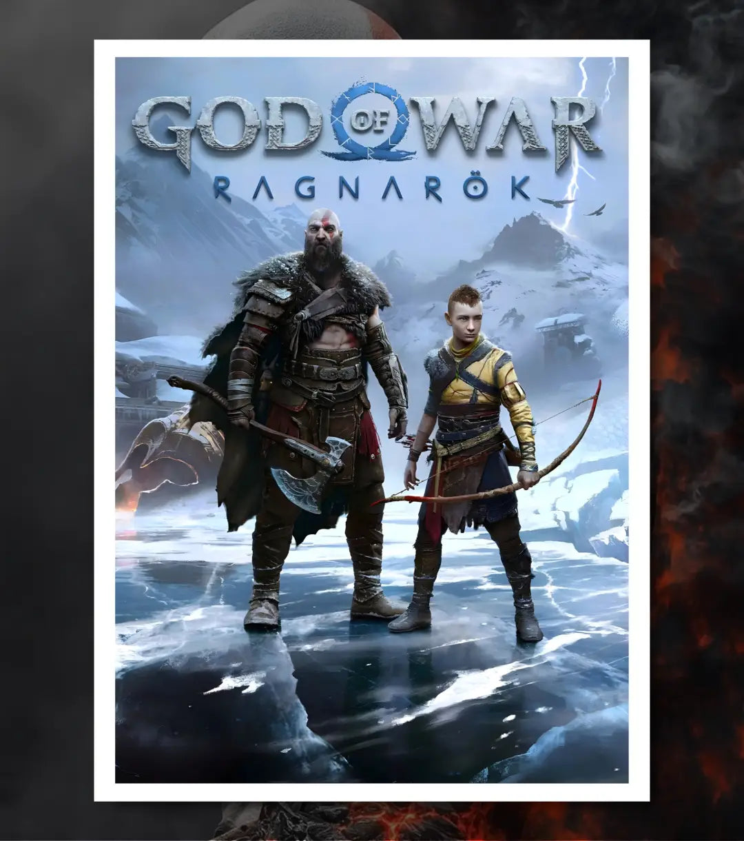 Title: God of War Ragnarök Poster – Kratos & Atreus Ice Realm | God of War Ragnarök | A3 / A4 - A4 / White frame - God