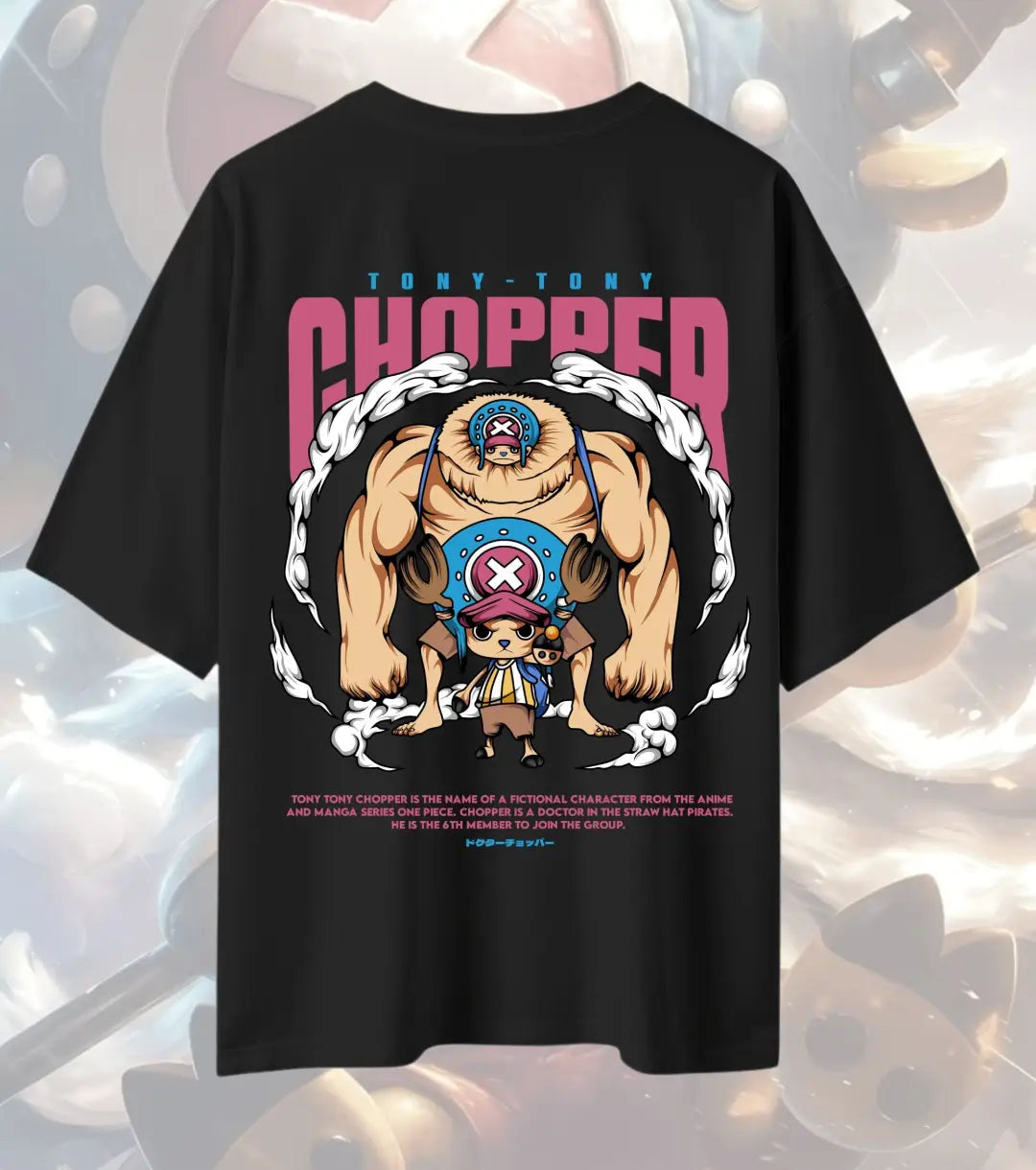 Tony Tony Chopper Oversized T-Shirt – One Piece Anime Tee | Cute x Monster Form Streetwear - Black / XS / 180GSM