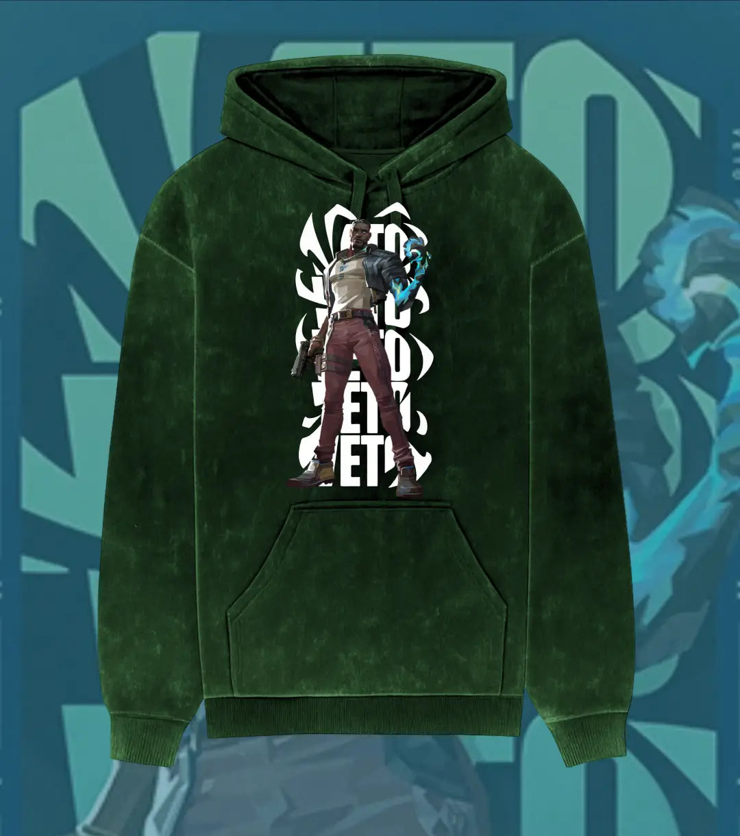 VETO – VETO Valorant Acid Wash Hoodie | Premium Gamer Streetwear - Bottle Green / XS - Valorant