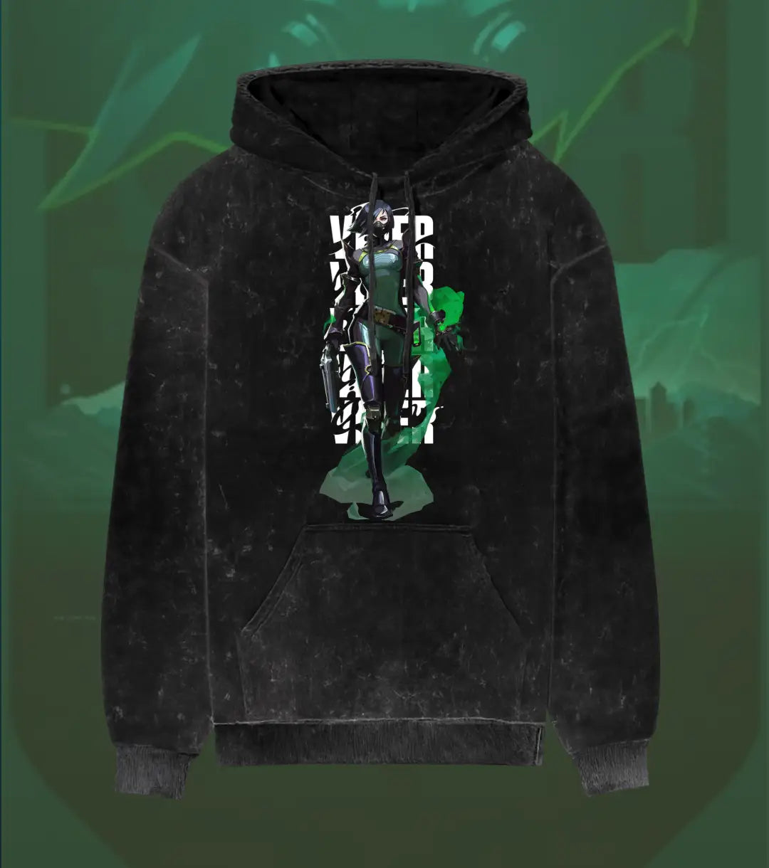 Viper – Toxic Precision Valorant Acid Wash Hoodie | Premium Gamer Streetwear - Black / XS - Valorant