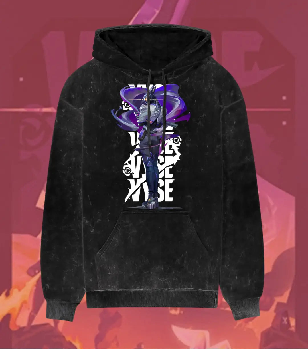 Vyse – Shadow Serpent Valorant Acid Wash Hoodie | Premium Gamer Streetwear - Black / XS - Valorant
