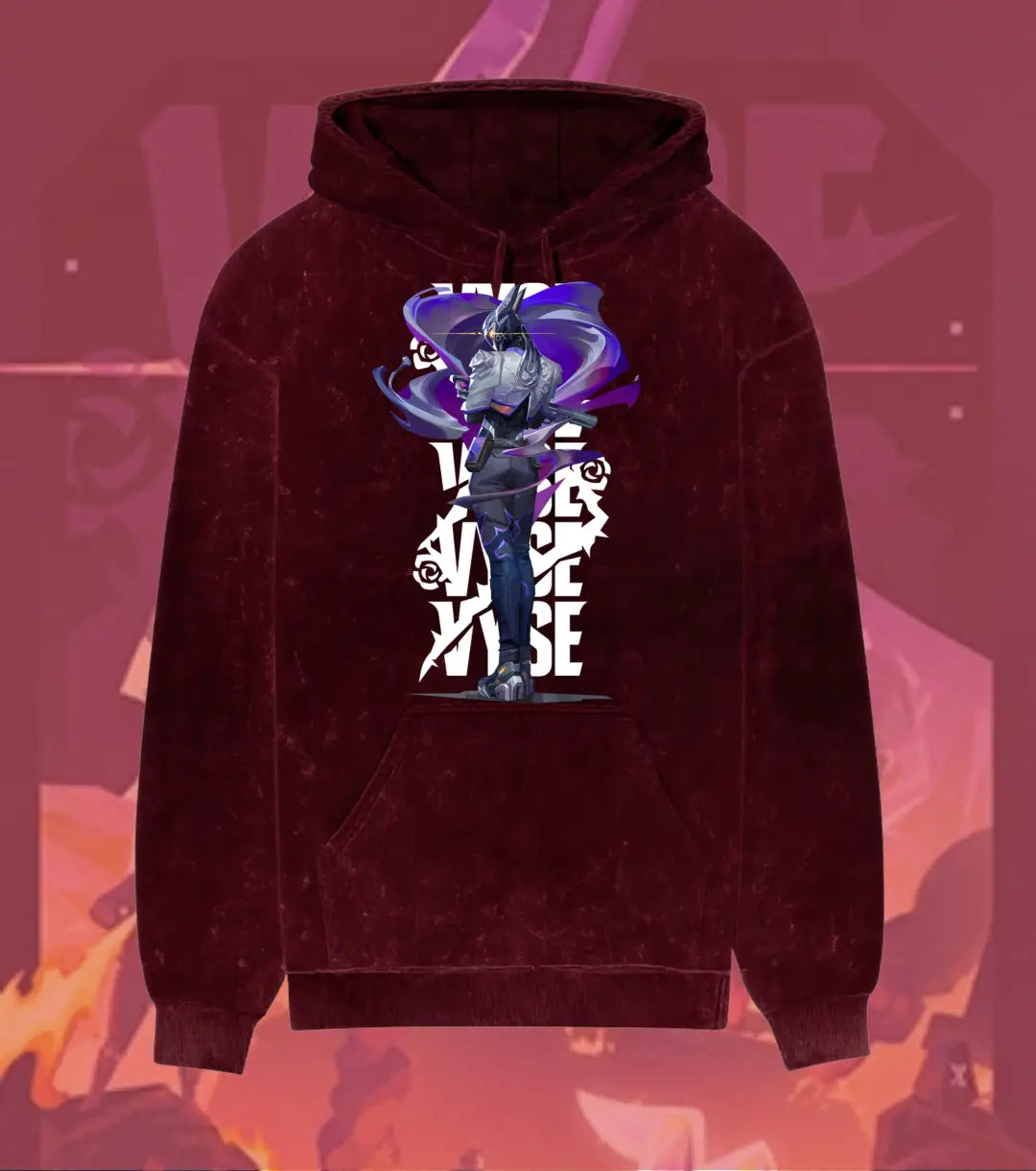 Vyse – Shadow Serpent Valorant Acid Wash Hoodie | Premium Gamer Streetwear - Maroon / XS - Valorant