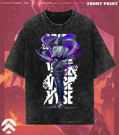 Vyse – Shadow Serpent Valorant Acid Wash Tee | Bold Gamer Streetwear - Valorant