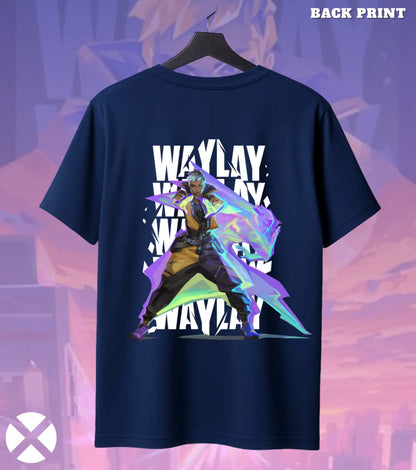 Waylay - Mirage Shift Valorant T Shirt | Blink Into Advantage Tee - Back (Dual Print) / Navy / S - Valorant