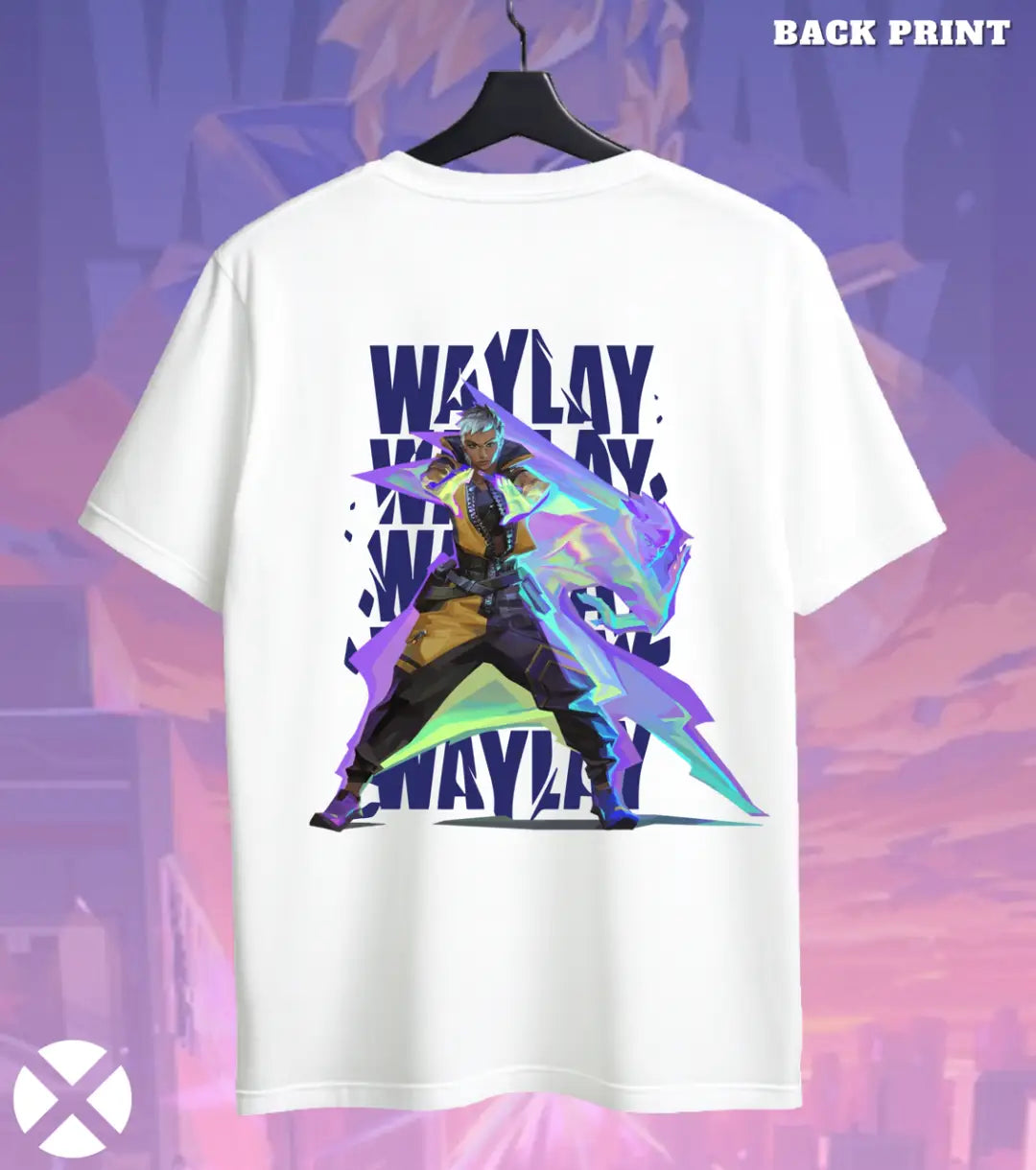 Waylay - Mirage Shift Valorant T Shirt | Blink Into Advantage Tee - Back (Dual Print) / White / S - Valorant