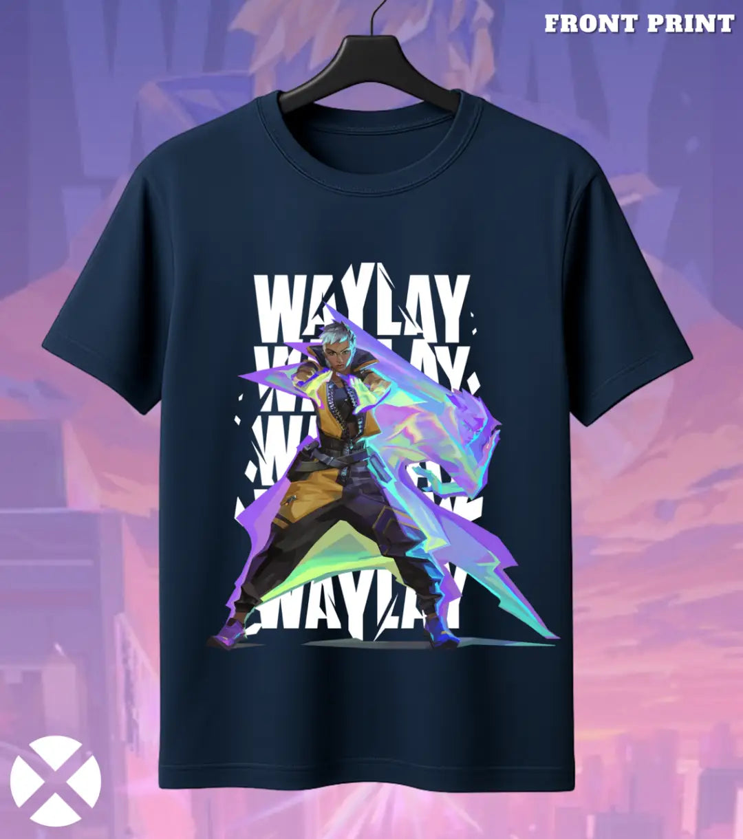 Waylay - Mirage Shift Valorant T Shirt | Blink Into Advantage Tee - Front Only / Navy / S - Valorant