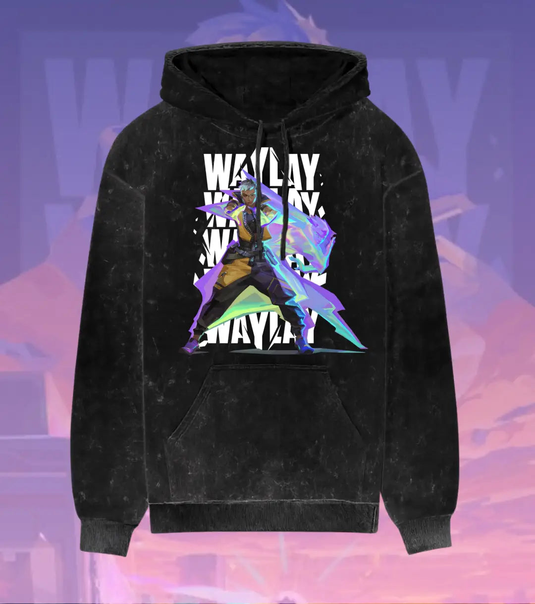 Waylay – Phantom Mirage Valorant Acid Wash Hoodie | Premium Gamer Streetwear - Black / XS - Valorant