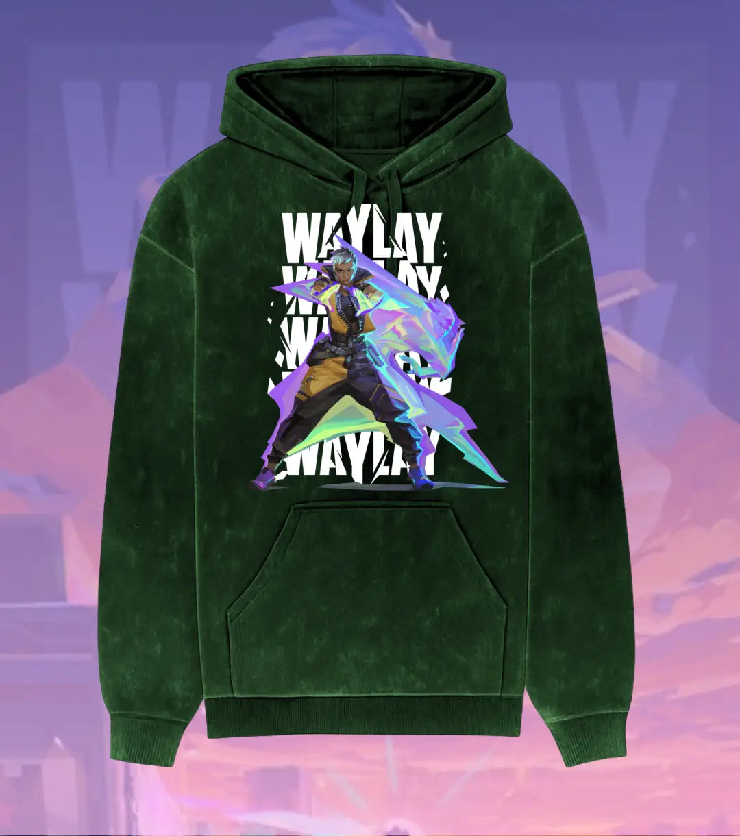 Waylay – Phantom Mirage Valorant Acid Wash Hoodie | Premium Gamer Streetwear - Bottle Green / XS - Valorant