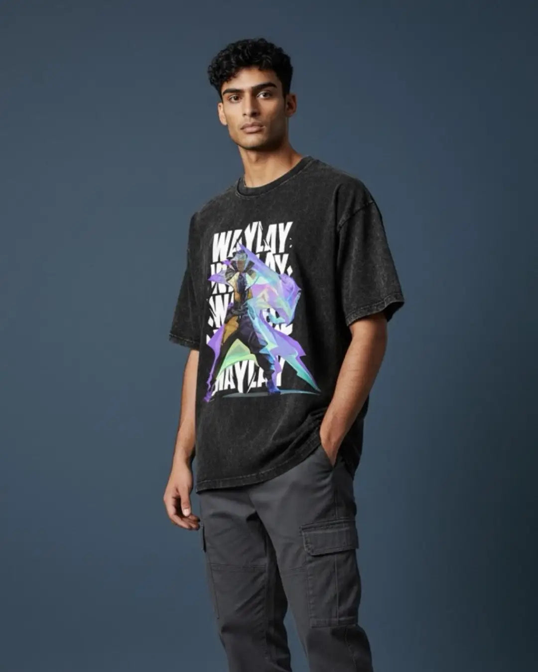 Waylay – Phantom Mirage Valorant Acid Wash Tee | Bold Gamer Streetwear - Black / XS - Valorant
