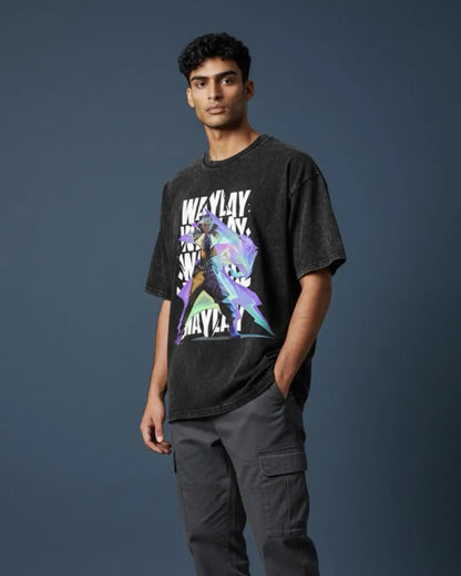Waylay – Phantom Mirage Valorant Acid Wash Tee | Bold Gamer Streetwear - Black / XS - Valorant