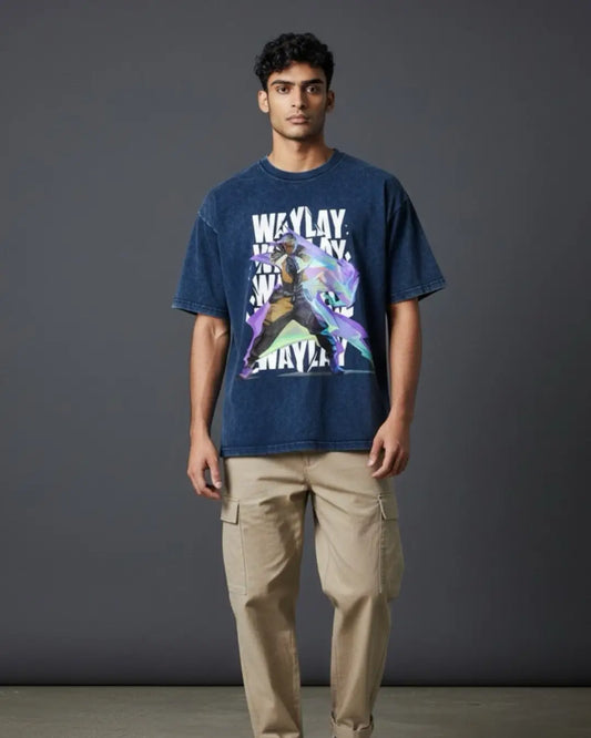 Waylay – Phantom Mirage Valorant Acid Wash Tee | Bold Gamer Streetwear - Navy / XS - Valorant
