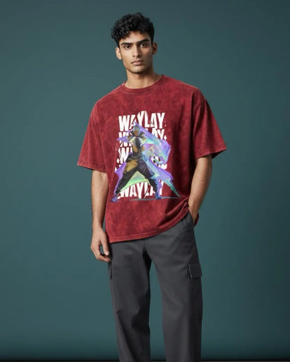 Waylay – Phantom Mirage Valorant Acid Wash Tee | Bold Gamer Streetwear - Maroon / XS - Valorant
