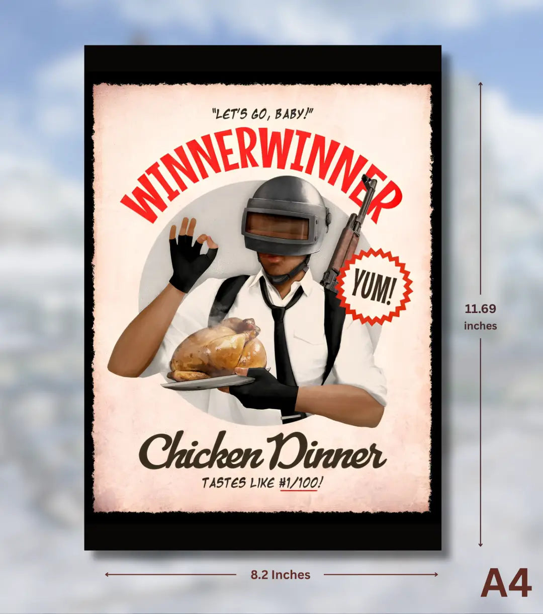 Winner Winner Chicken Dinner – BGMI Retro Wall Art Poster | 300 GSM Matte Finish - A4 - BGMI/PUBG