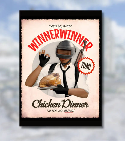 Winner Winner Chicken Dinner – BGMI Retro Wall Art Poster | 300 GSM Matte Finish - BGMI/PUBG