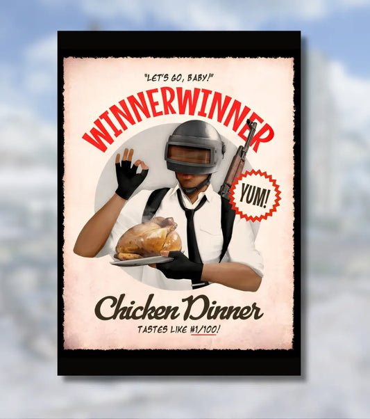 Winner Winner Chicken Dinner – BGMI Retro Wall Art Poster | 300 GSM Matte Finish - BGMI/PUBG