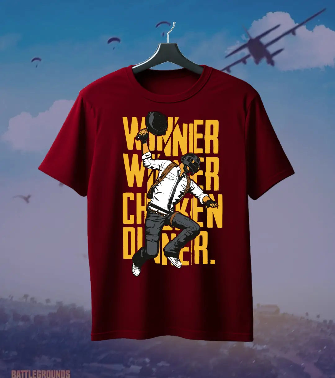 Winner Winner Chicken Dinner BGMI T-Shirt | PUBG Victory Tee - Maroon / S - BGMI/PUBG